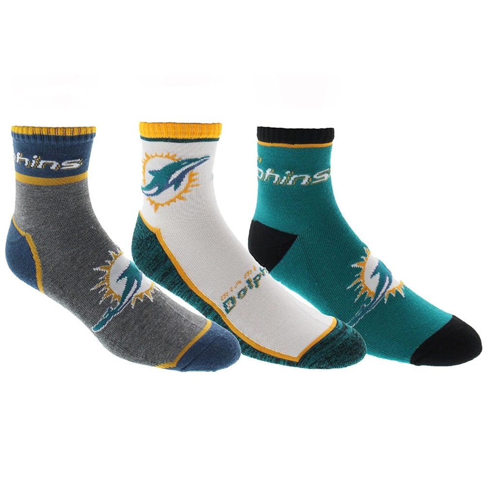 Miami Dolphins Socks Quarter Length 3 Pack